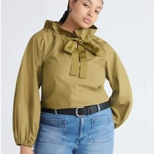 Chic Khaki Women's Blouse with Bow Detail